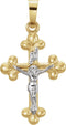 Small Two-Tone Budded Crucifix INRI Pendant, 14k Yellow and White Gold (19X14MM)