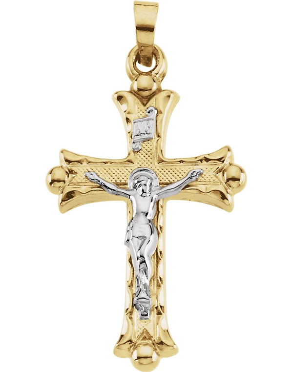 Two-Tone Trefoil Crucifix 14k Yellow and White Gold Pendant (25X18MM)
