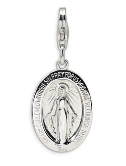 Rhodium-Plated Sterling Silver Miraculous Medal Charm (31X13MM)