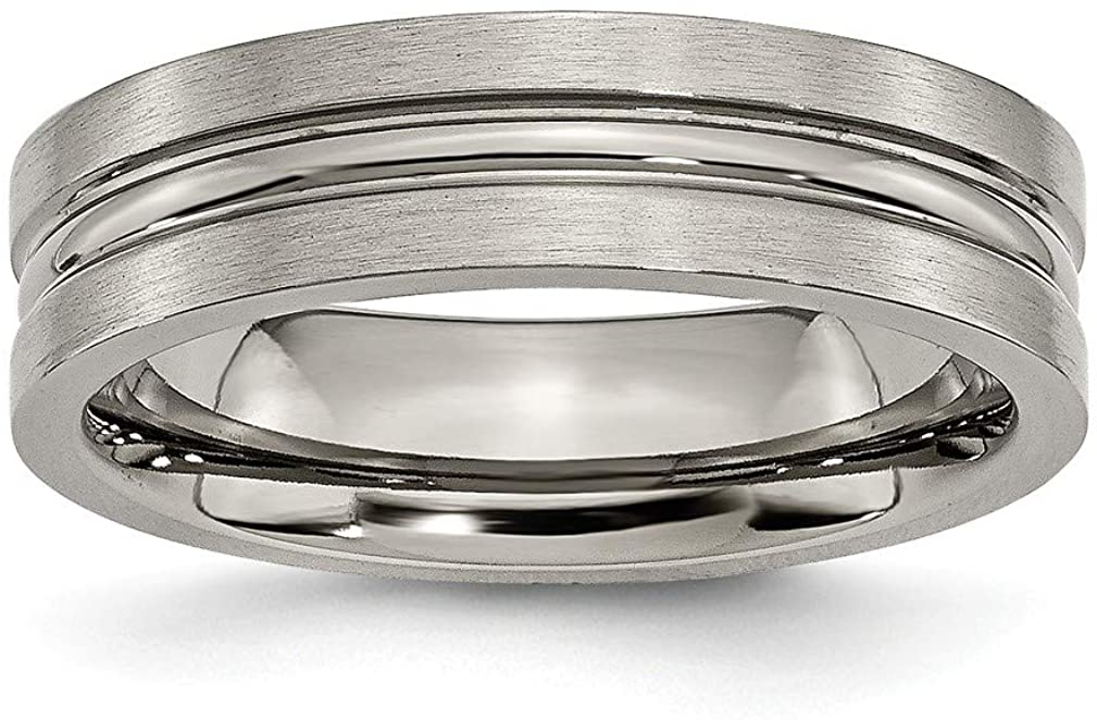 Brushed Titanium 6mm Grooved Comfort-Fit Wedding Band, Size 7