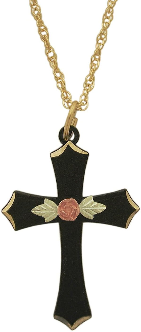 The Men's Jewelry Store (for HER) Black Hills Gold Rose of Sharon Cross Pendant Necklace, 12k Green and Rose Gold, 18''