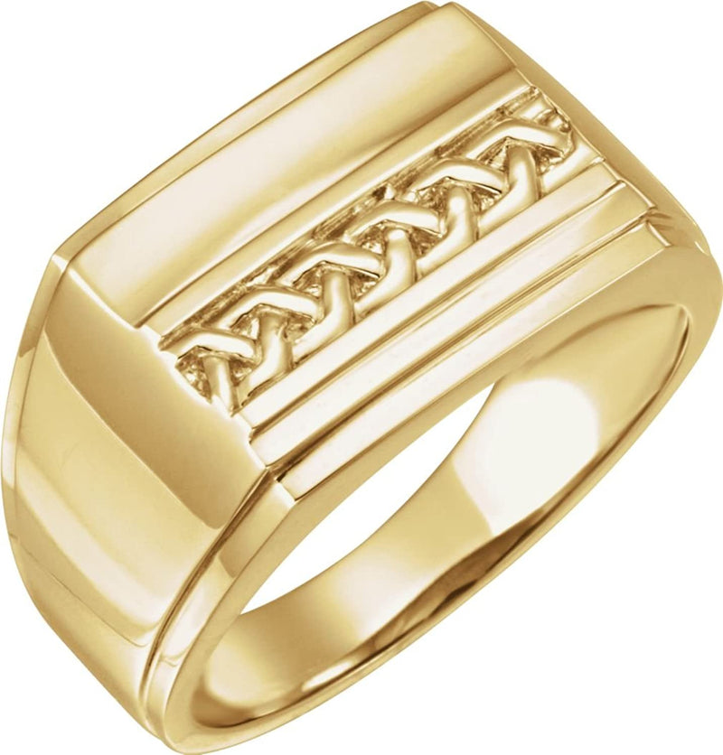 Men's 14k Yellow Gold Lattice Signet Ring (16.9x13.3) Size 10