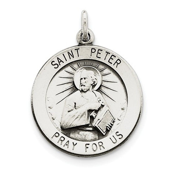 Sterling Silver Antiqued St. Peter Medal (31X21MM)
