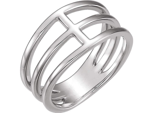 3 Row Negative Space Ring, Rhodium-Plated 14k White Gold