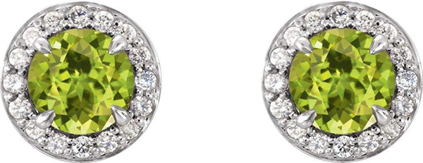 Peridot and Diamond Halo-Style Earrings, Rhodium-Plated 14k White Gold (5 MM) (.16 Ctw, G-H Color, I1 Clarity)