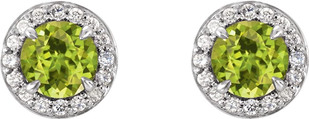 Peridot and Diamond Halo-Style Earrings, 14k White Gold (3.5MM) (.125 Ctw, G-H Color, I1 Clarity)