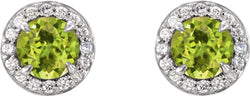 Peridot and Diamond Halo-Style Earrings, 14k White Gold (3.5MM) (.125 Ctw, G-H Color, I1 Clarity)