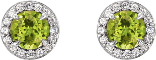 Peridot and Diamond Halo-Style Earrings, 14k White Gold (3.5MM) (.125 Ctw, G-H Color, I1 Clarity)