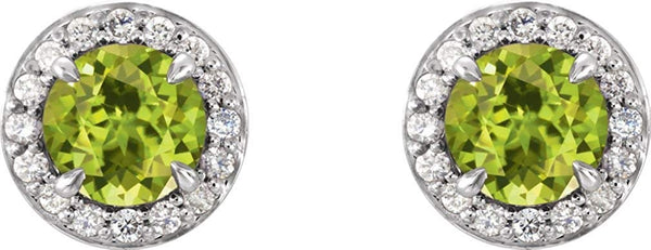 Peridot and Diamond Halo-Style Earrings, Rhodium-Plated 14k White Gold (4.5 MM) (.16 Ctw, G-H Color, I1 Clarity)