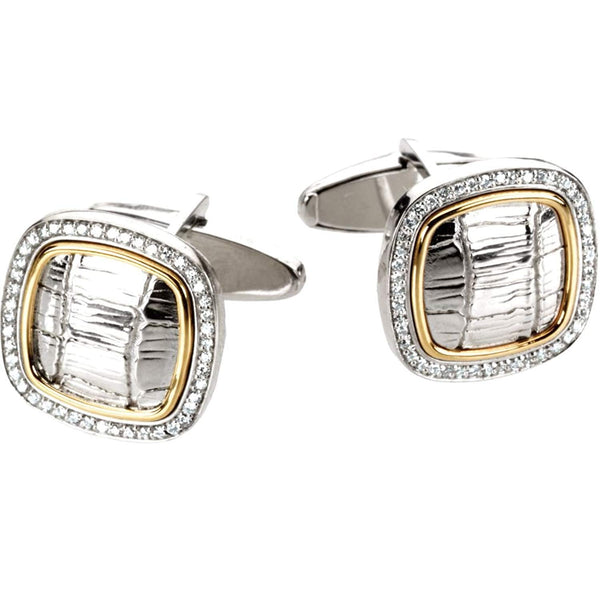 Diamond Alligator Skin Pattern Cuff Links, Sterling Silver, 14k Yellow Gold (.50 Ctw, GH Color, Clarity I1 )