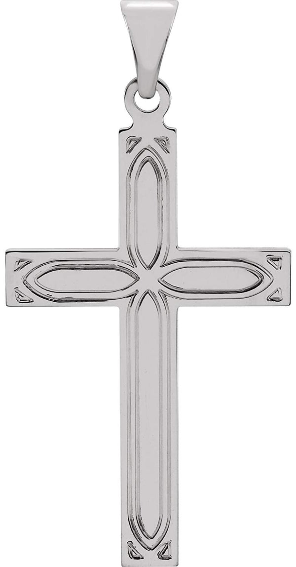 Christian Cross with Embossed Passion Cross 14k White Gold Pendant