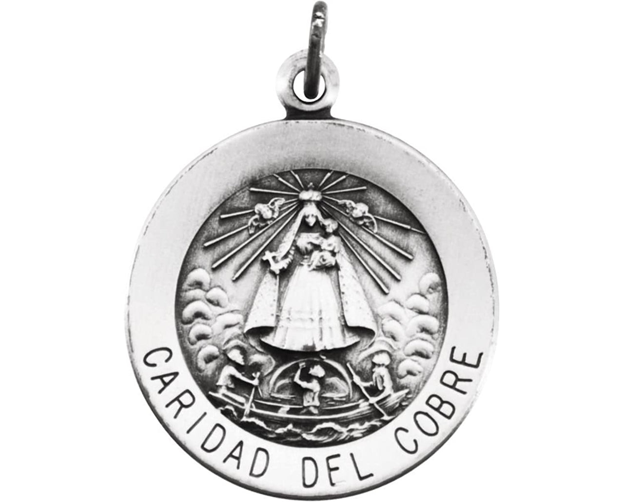 Sterling Silver Round Caridad del Cobre Medal Necklace, 18" (18.25 MM)