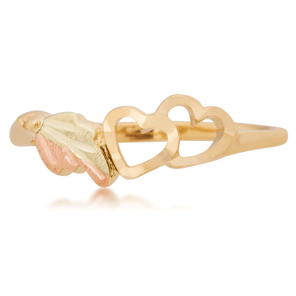 Petite Diamond-Cut Heart Ring, 10k Yellow Gold, 12k Green and Rose Gold Black Hills Gold Motif