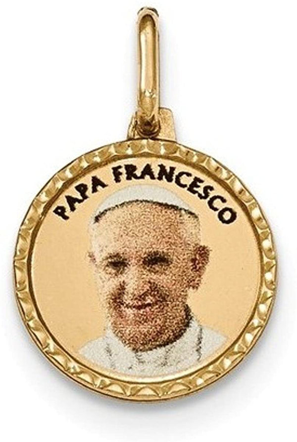 14k Yellow Gold Polished Printed Papa Francesco Medal Pendant