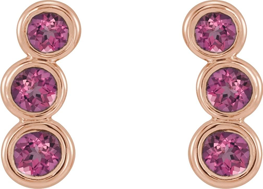 Pink Tourmaline Three-Stone Ear Climbers, 14k Rose Gold