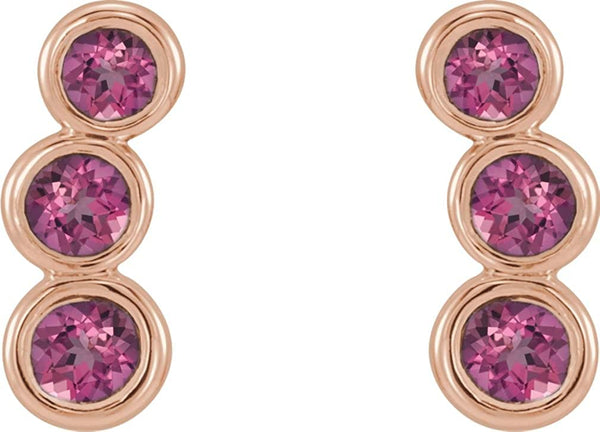 Pink Tourmaline Three-Stone Ear Climbers, 14k Rose Gold