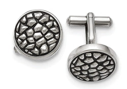 Stainless Steel Antiqued Pebbled Textured Round Cuff Links, 18MM