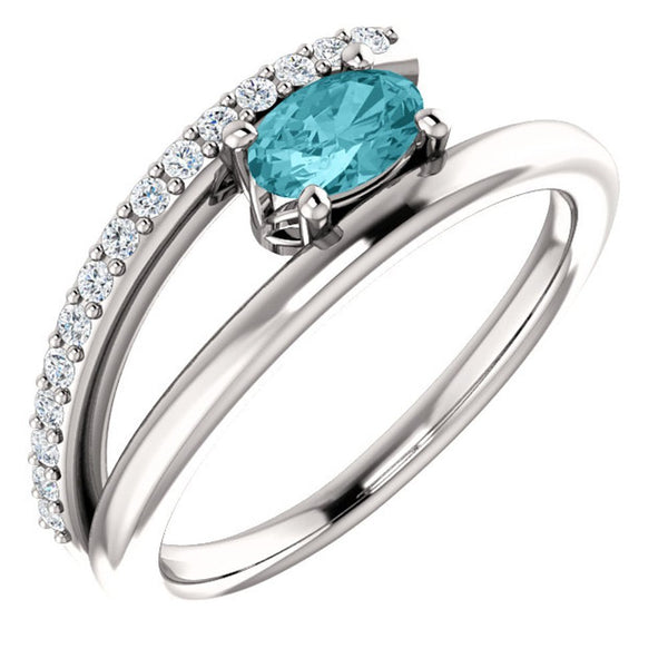Platinum Blue Zircon and Diamond Bypass Ring (.125 Ctw, G-H Color, S12-S13 Clarity)