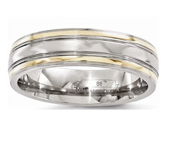 Gold Inlay Collection Titanium, 14k Yellow Gold 6mm Dome Band