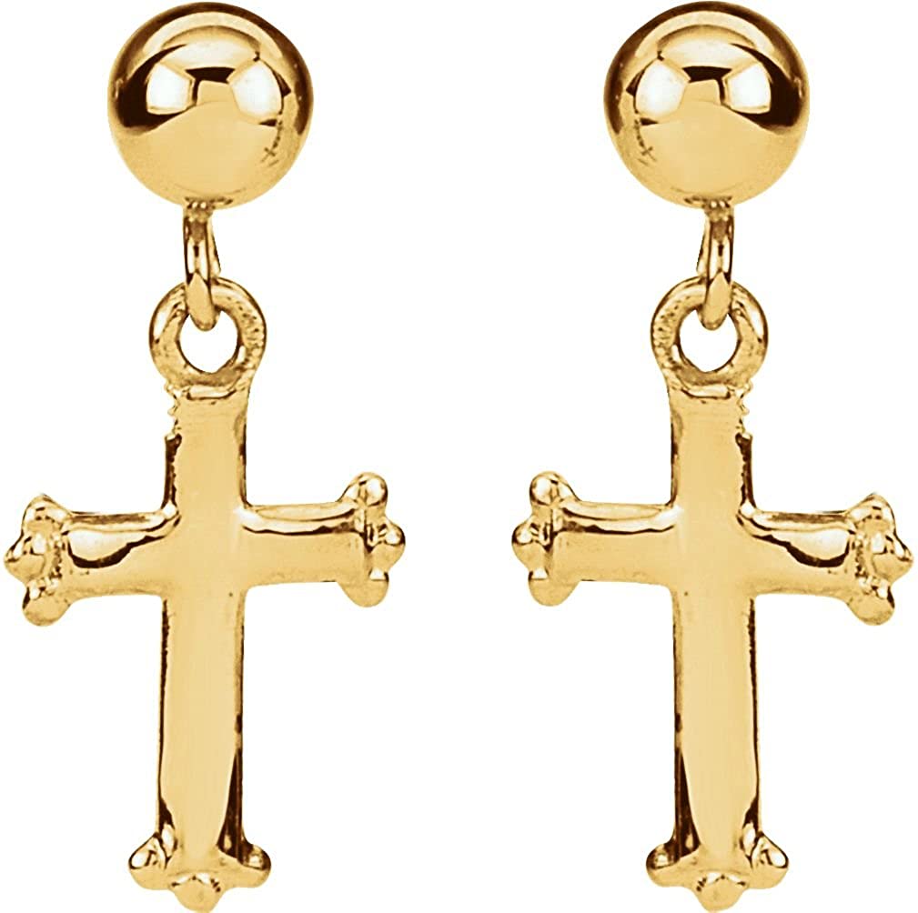 Girl's Apostles' Cross Dangle Earrings, 14k Yellow Gold (11x8MM)