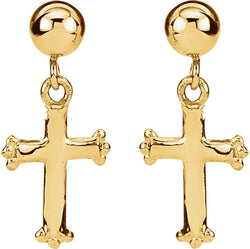 Girl's Apostles' Cross Dangle Earrings, 14k Yellow Gold (11x8MM)