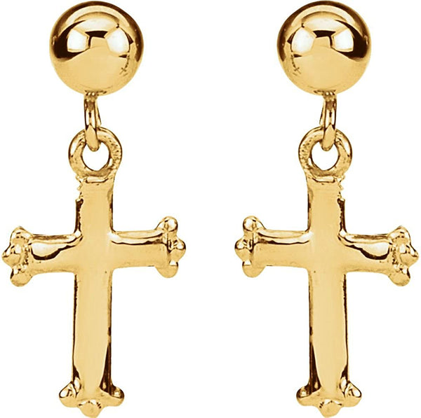 Girl's Apostles' Cross Dangle Earrings, 14k Yellow Gold (11x8MM)