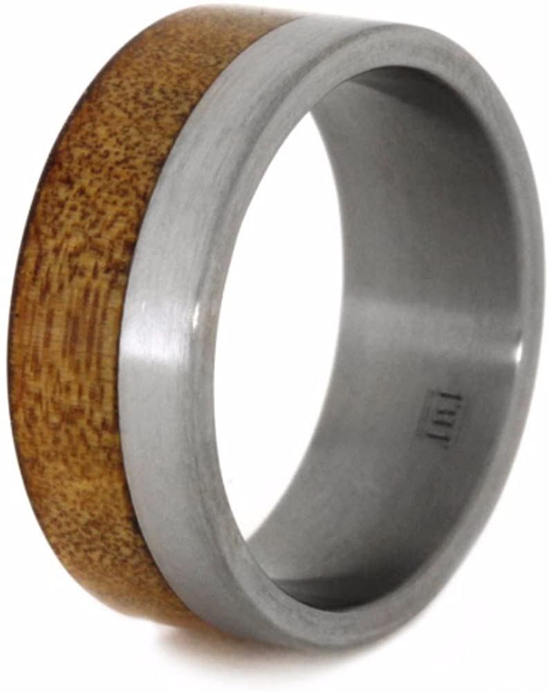 Kauri Wood 8mm Comfort-Fit Brushed Titanium Wedding Band