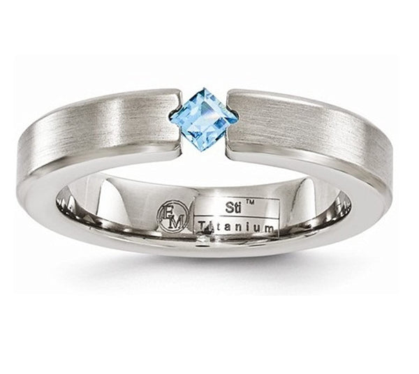 Edward Mirell Brushed Titanium Blue Topaz 4mm Wedding Band