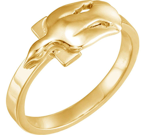 10k Yellow Gold Dove Cross 'Holy Spirit' Ring, Size 7.75