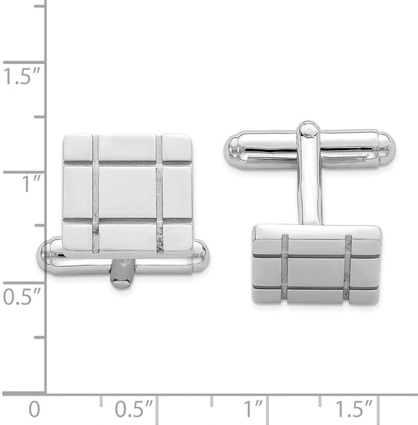 Italian Rhodium-Plated Sterling Silver Grooved Design Square Cuff Links, 14 Millimeters