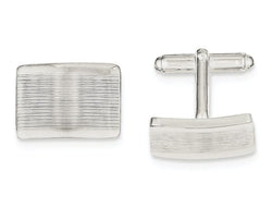 Sterling Silver Line Textured of Square Cuff Links, 18MM
