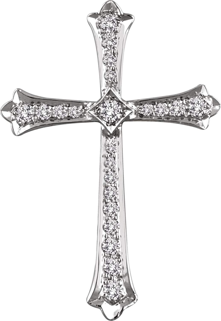 Diamond Fleur-de-Lis Cross Rhodium-Plated 14k White Gold Pendant (.25 Ctw, H+ Color, I1 Clarity)