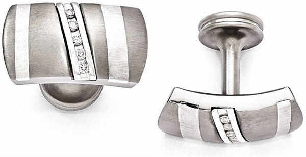 Rapture Collection Titanium and Sterling Silver Diamond Rectangular Cuff Links, 13X22MM (.19Ctw)