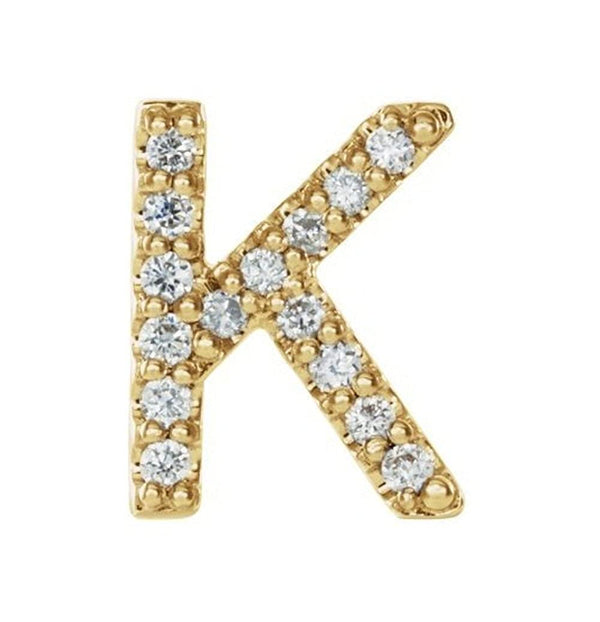 14k Yellow Gold Gold Diamond Letter 'K' Initial Stud Earring (Single Earring) (.06 Ctw, GH Color, I1 Clarity)
