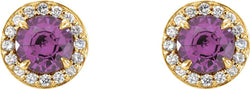 Amethyst and Diamond Halo-Style Earrings, 14k Yellow Gold (4 MM) (.125 Ctw, G-H Color, I1 Clarity)