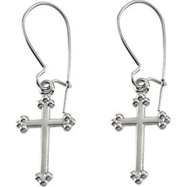 Girl's Botonee Cross Earrings, 14k White Gold (14x9MM)