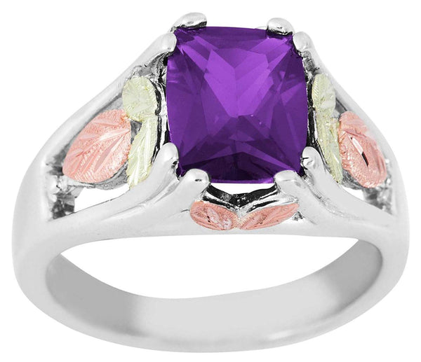 February Birthstone Created Soude Amethyst Ring, Sterling Silver, 12k Green and Rose Gold Black Hills Silver Motif