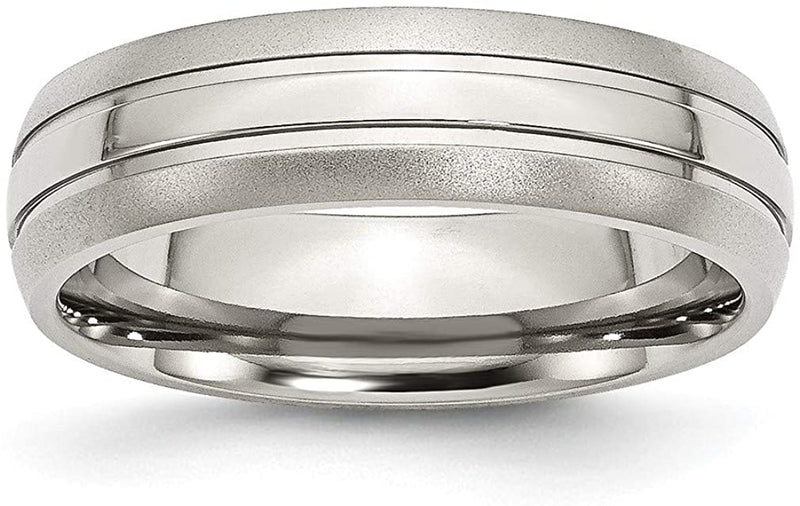 Brushed Stainless Steel 6mm Concave Comfort-Fit Band, Size 7.5