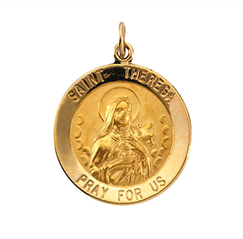 14k Yellow Gold Round St. Theresa Medal (18MM)