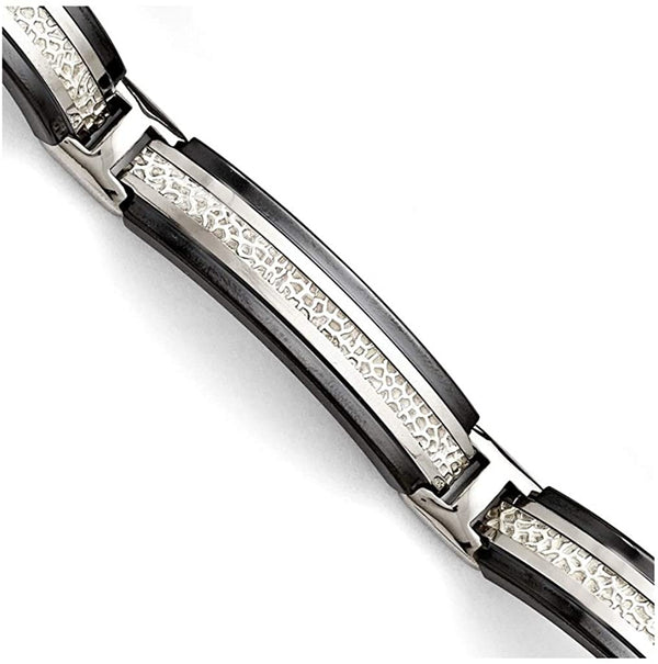Men's Titanium, Sterling Silver, Black Titanium with Textured Centre Link Bracelet, 8 Inches