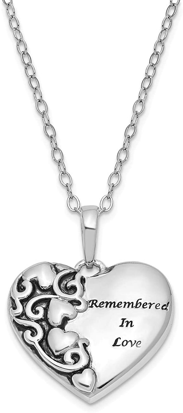 Antiqued 'Remembered In Love' Pendant Necklace, Rhodium-Plated Sterling Silver, 18" (22x22MM)