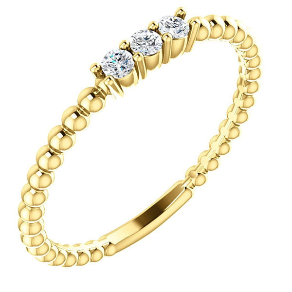 Diamond Beaded Ring, 14k Yellow Gold, Size 6