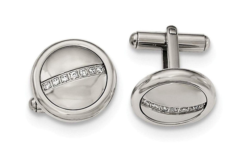 Stainless Steel Polished with Cubic Zirconia Circle Cuff Links