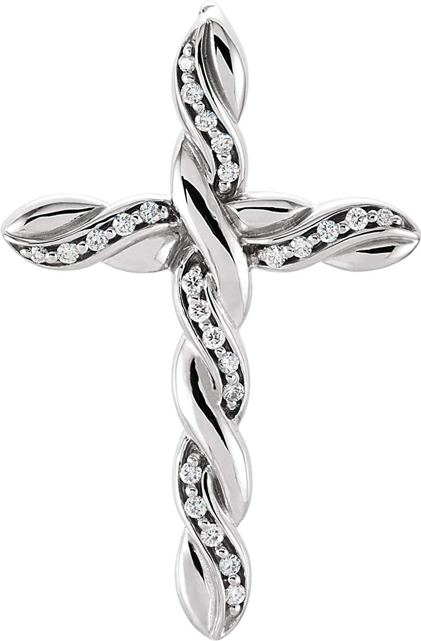 Diamond Rope-Trim Cross Rhodium-Plated 14k White Gold Pendant (.25 Ctw, G-H Color,SI1 Clarity)