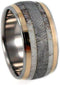 Deer Antler, Gibeon Meteorite, 18k Yellow Gold 10mm Comfort Fit Titanium Wedding Band