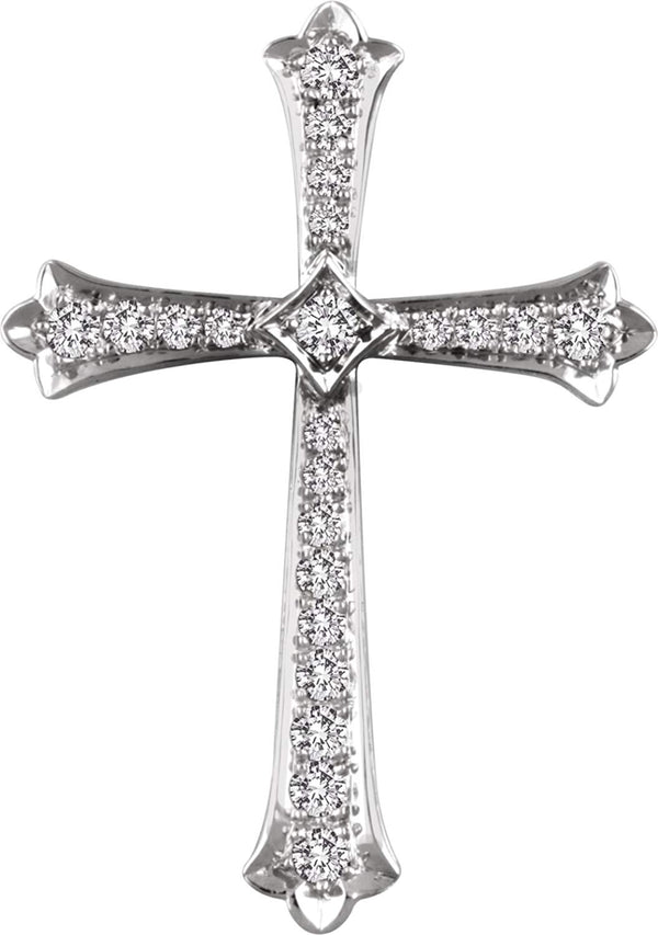 Diamond Fleur-de-Lis Cross Rhodium-Plated 14k White Gold Pendant (.75 Ctw, H+ Color, I1 Clarity)