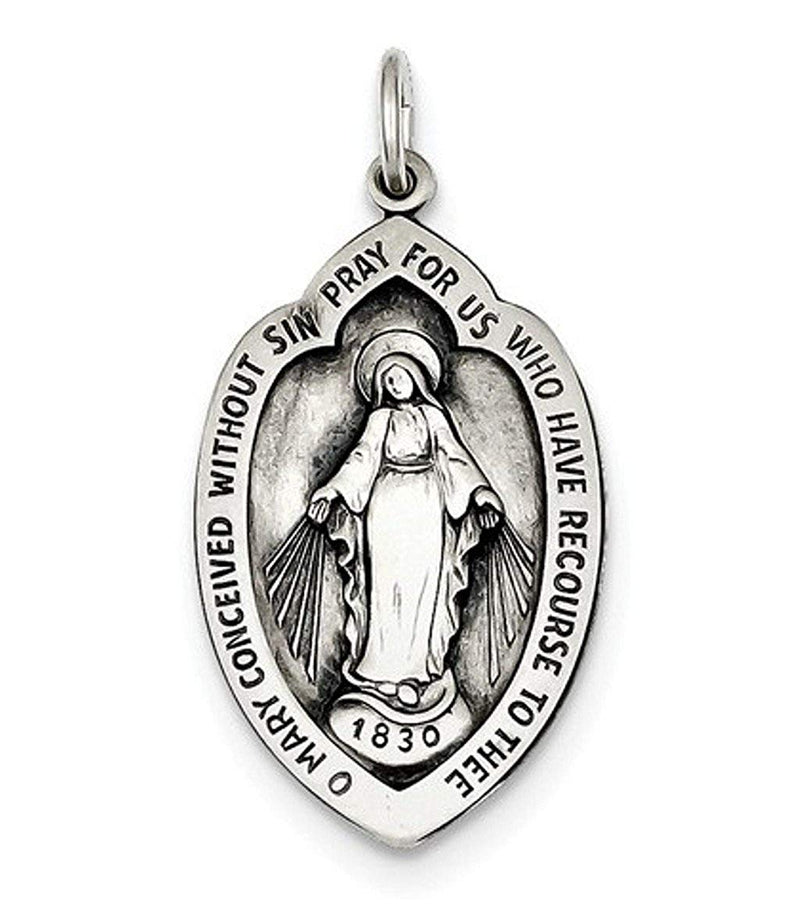 Sterling Silver Antiqued Miraculous Medal (32X16MM)