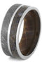 Gibeon Meteorite, Dinosaur Bone, Whiskey Barrel Oak Wood 9mm Comfort-Fit Titanium Band, Size 10.25