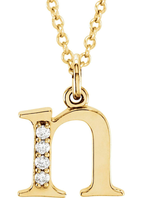Diamond Initial 'n' Lowercase Letter 14k Yellow Gold Pendant Necklace, 16" (.025 Ctw, GH, I1)