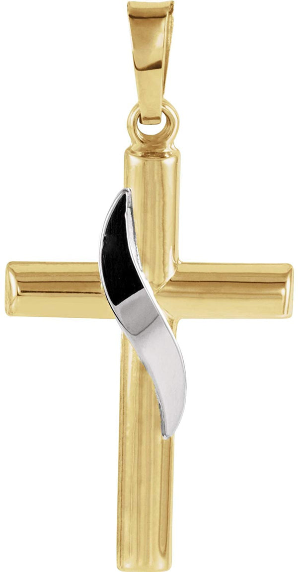 Two-Tone Hollow Cross 14k Yellow and White Gold Pendant (20.5X14MM)
